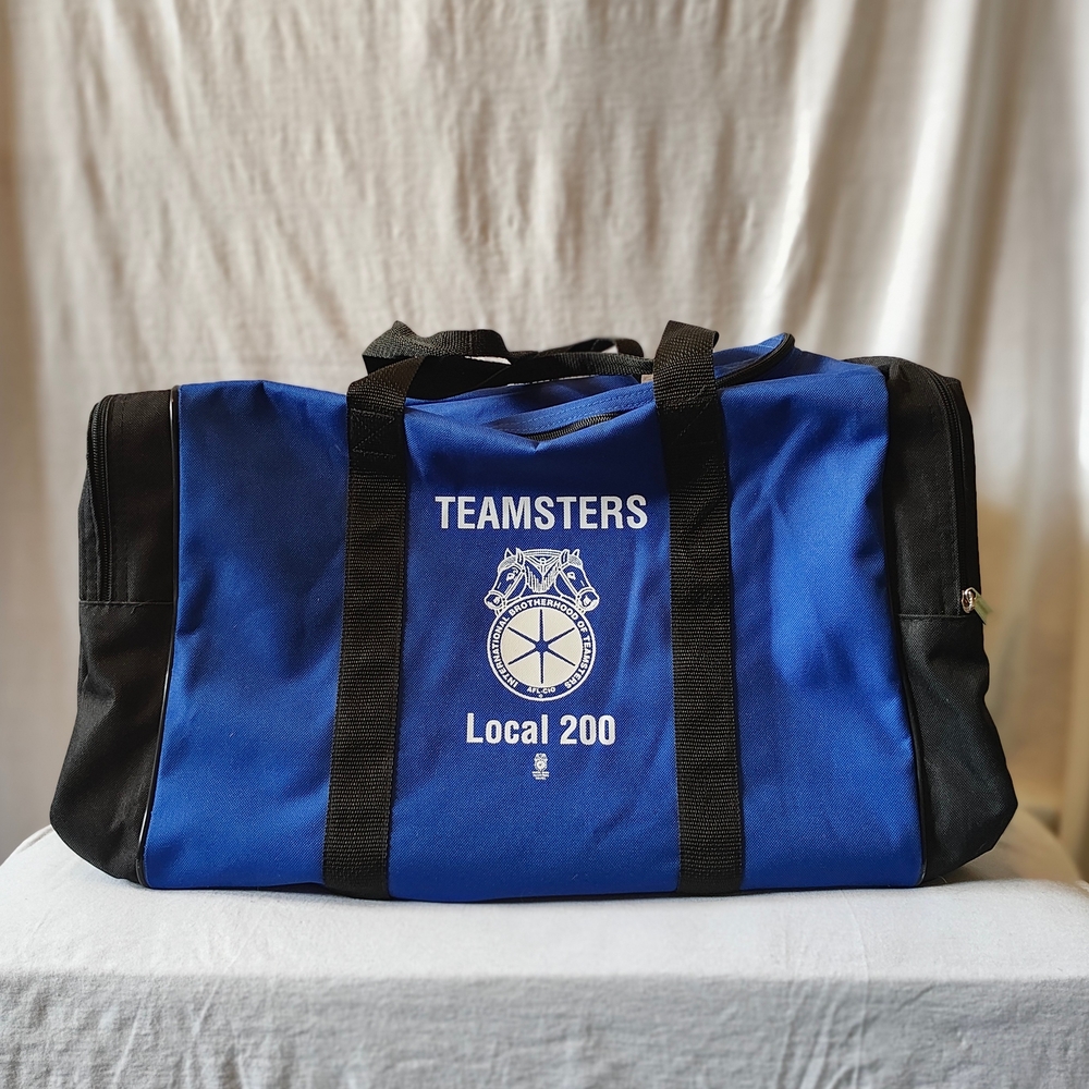 Blue and Black Duffel Bag
